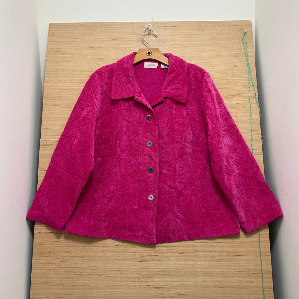 Studio Works Magenta Pink Floral Embossed Button Front Jacket Womens Large